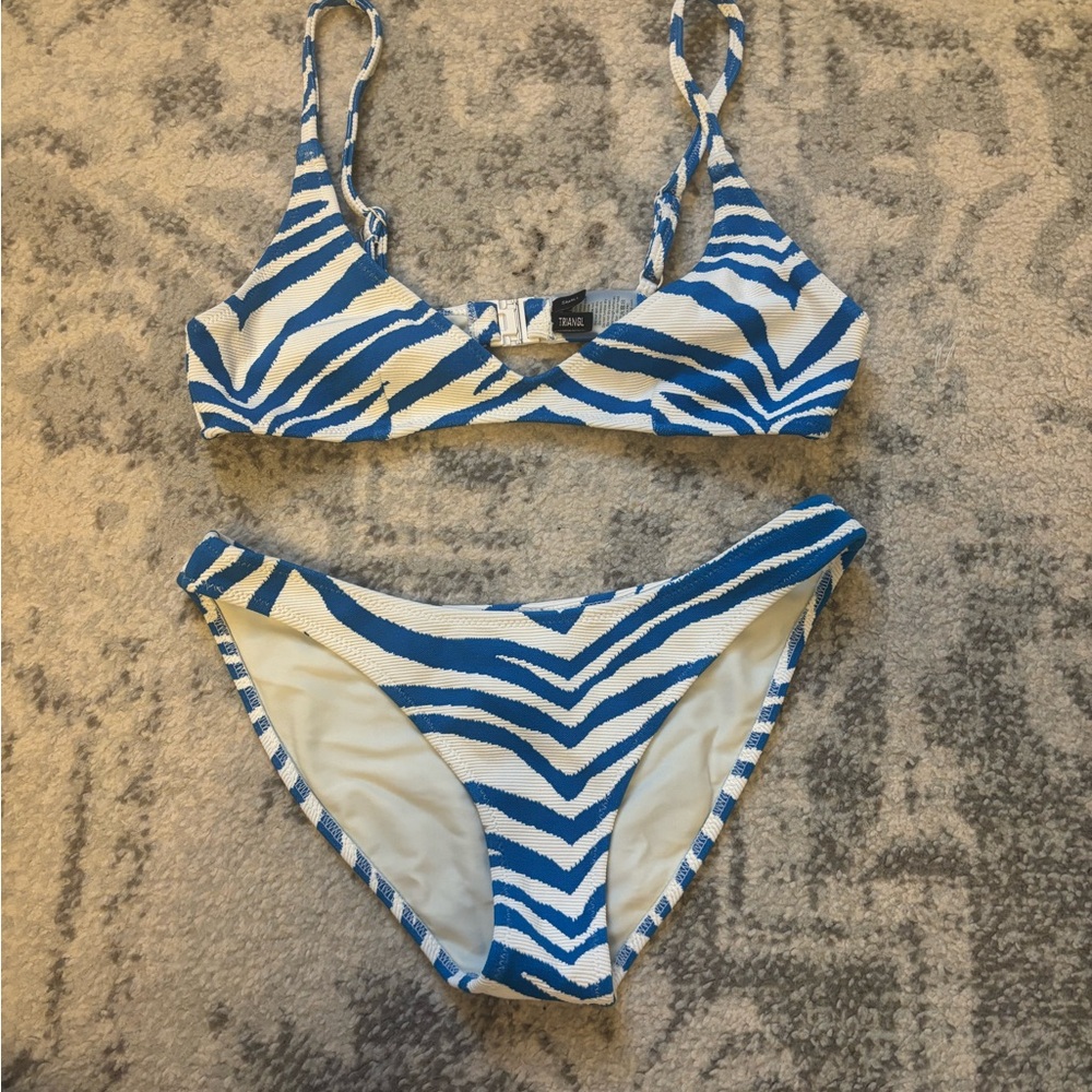 Triangl Blue and White Zebra Print Bikini